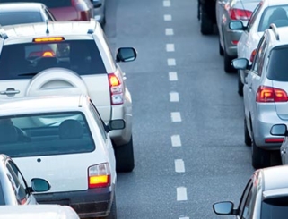 Traffic stopped in four lanes on highway